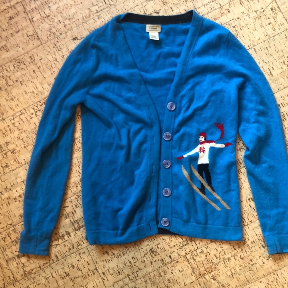 L.L. Bean Cashmere Blue Ski Cardigan